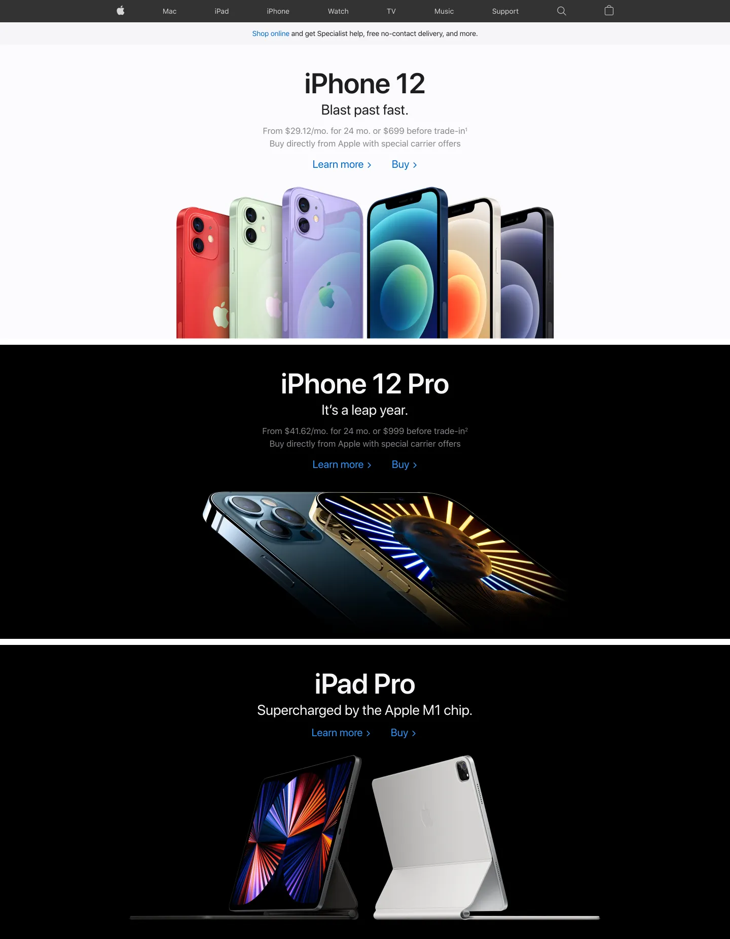 Apple Homepage of July 2021