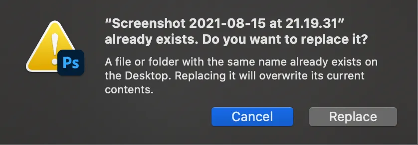 Photoshop asks to confirm when a file will be overwritten.